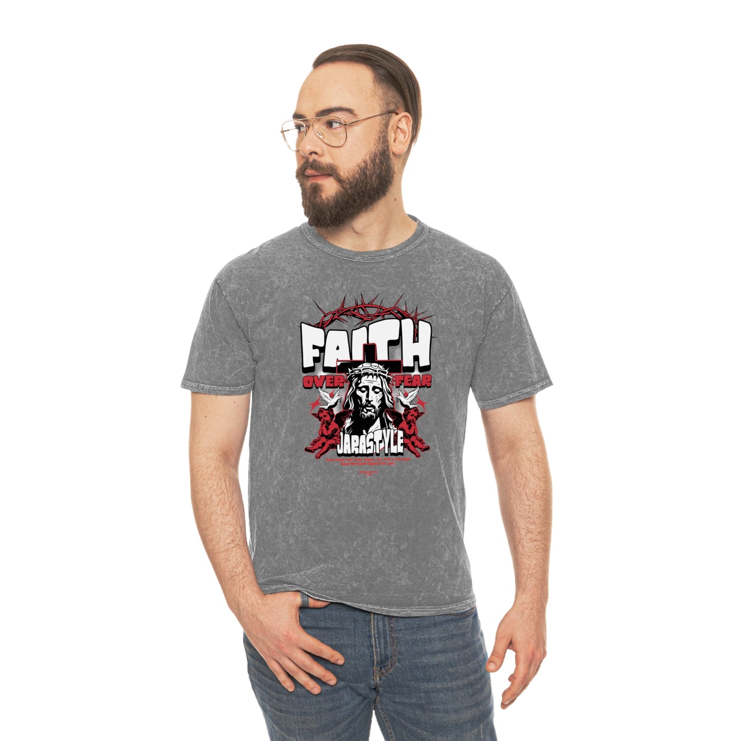 Faith Unisex Mineral Wash Tee: Stand Strong in Style | Jarastyle Spirit Collection