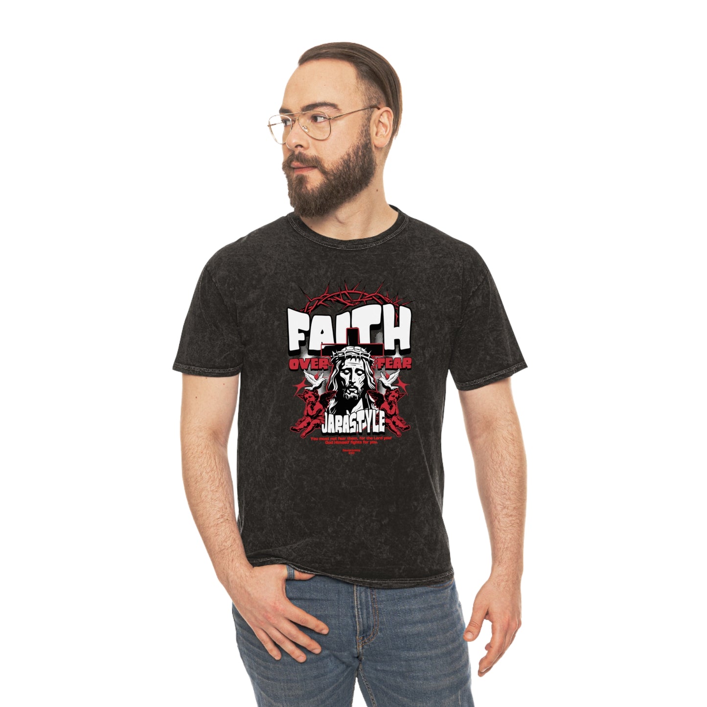 Faith Unisex Mineral Wash Tee: Stand Strong in Style | Jarastyle Spirit Collection