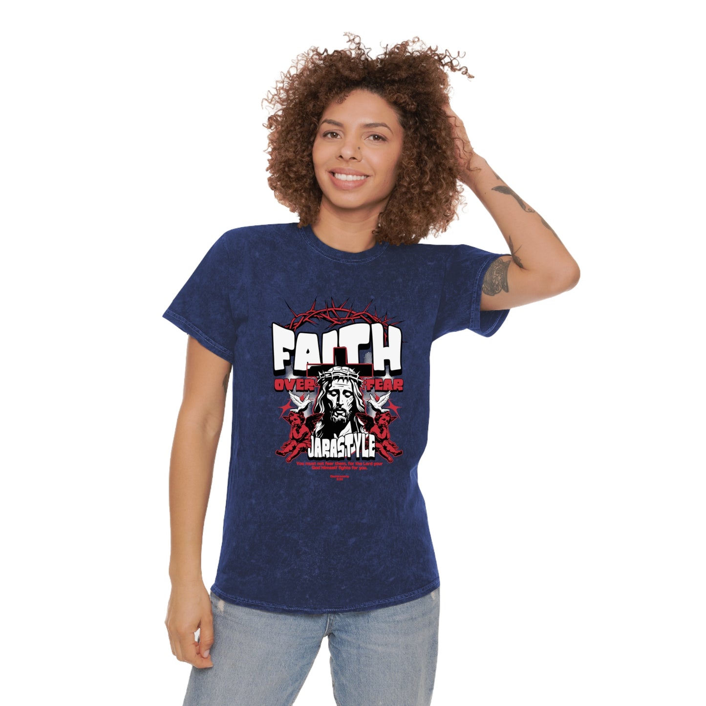 Faith Unisex Mineral Wash Tee: Stand Strong in Style | Jarastyle Spirit Collection