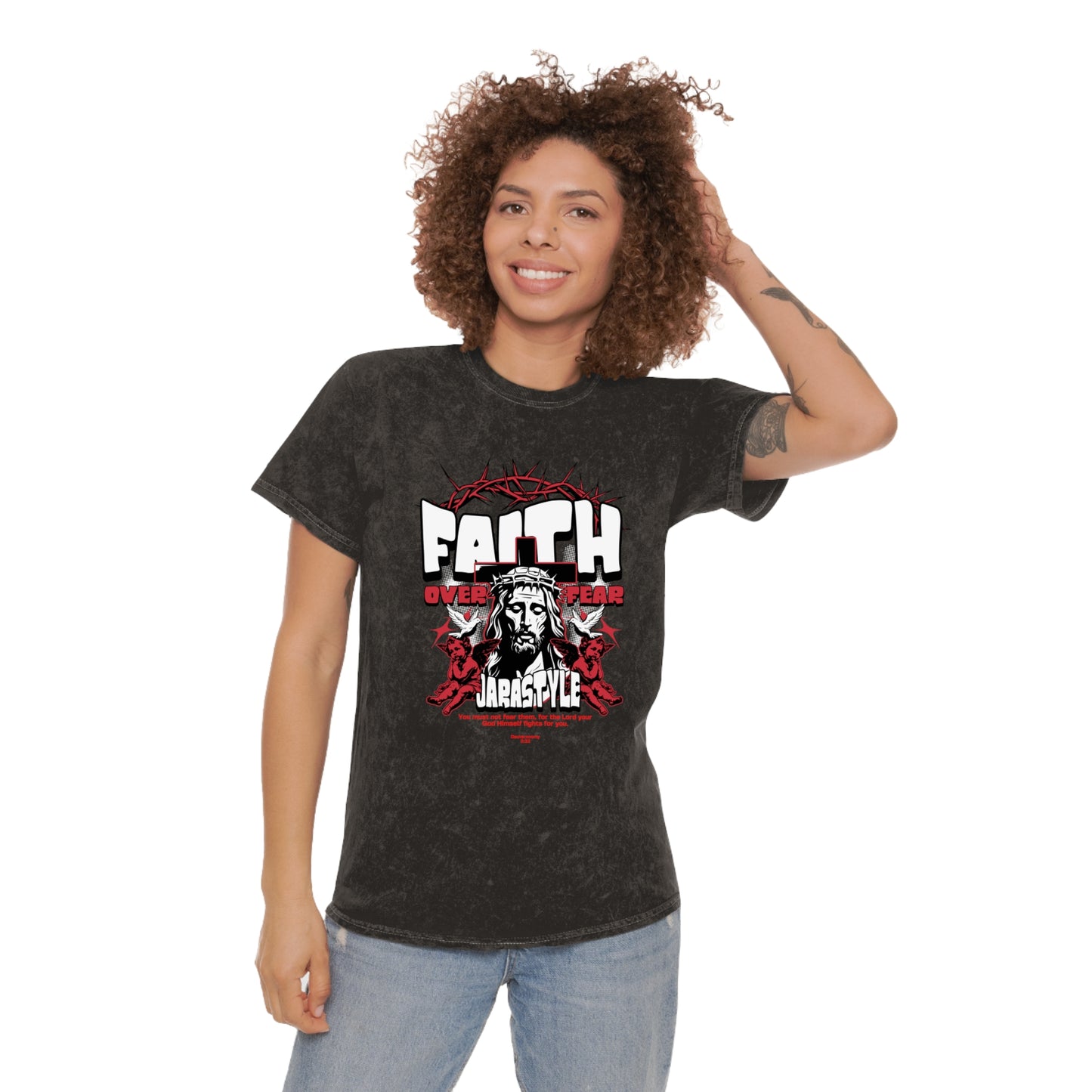 Faith Unisex Mineral Wash Tee: Stand Strong in Style | Jarastyle Spirit Collection