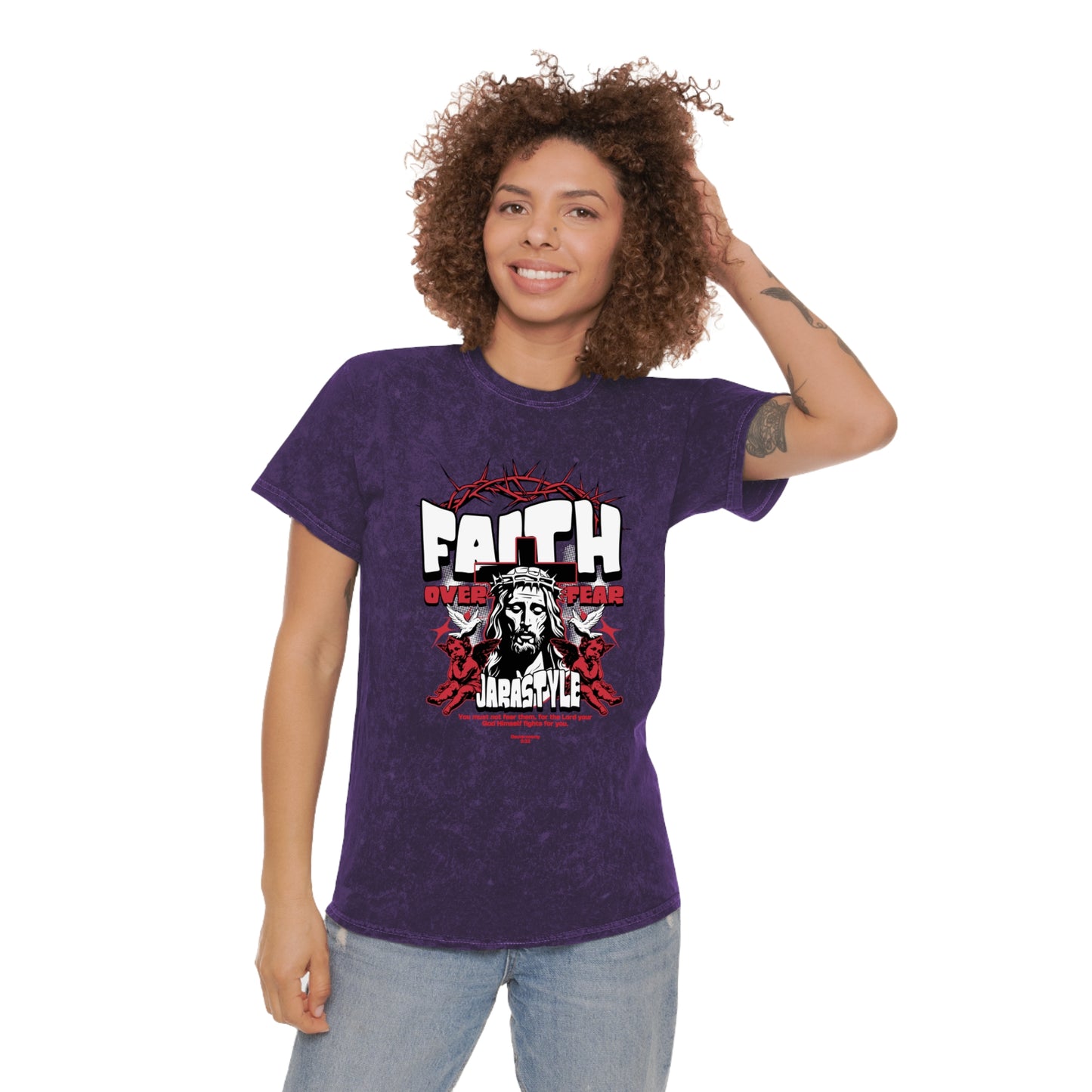Faith Unisex Mineral Wash Tee: Stand Strong in Style | Jarastyle Spirit Collection