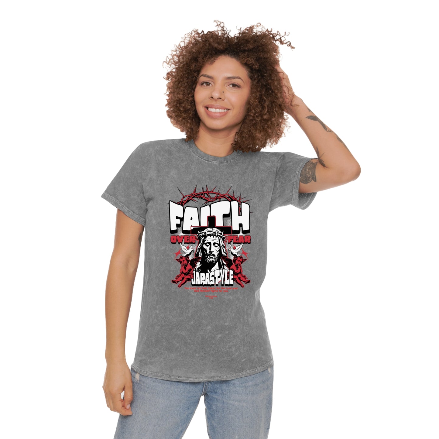 Faith Unisex Mineral Wash Tee: Stand Strong in Style | Jarastyle Spirit Collection