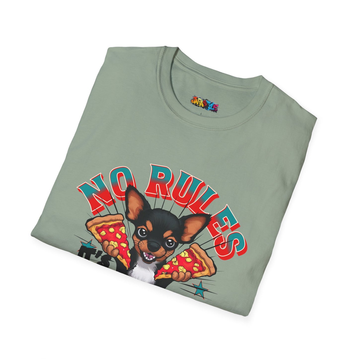 Pizza Friday Chihuahua Tee: No Rules, Just Pizza | Jarastyle Fun Feast Collection