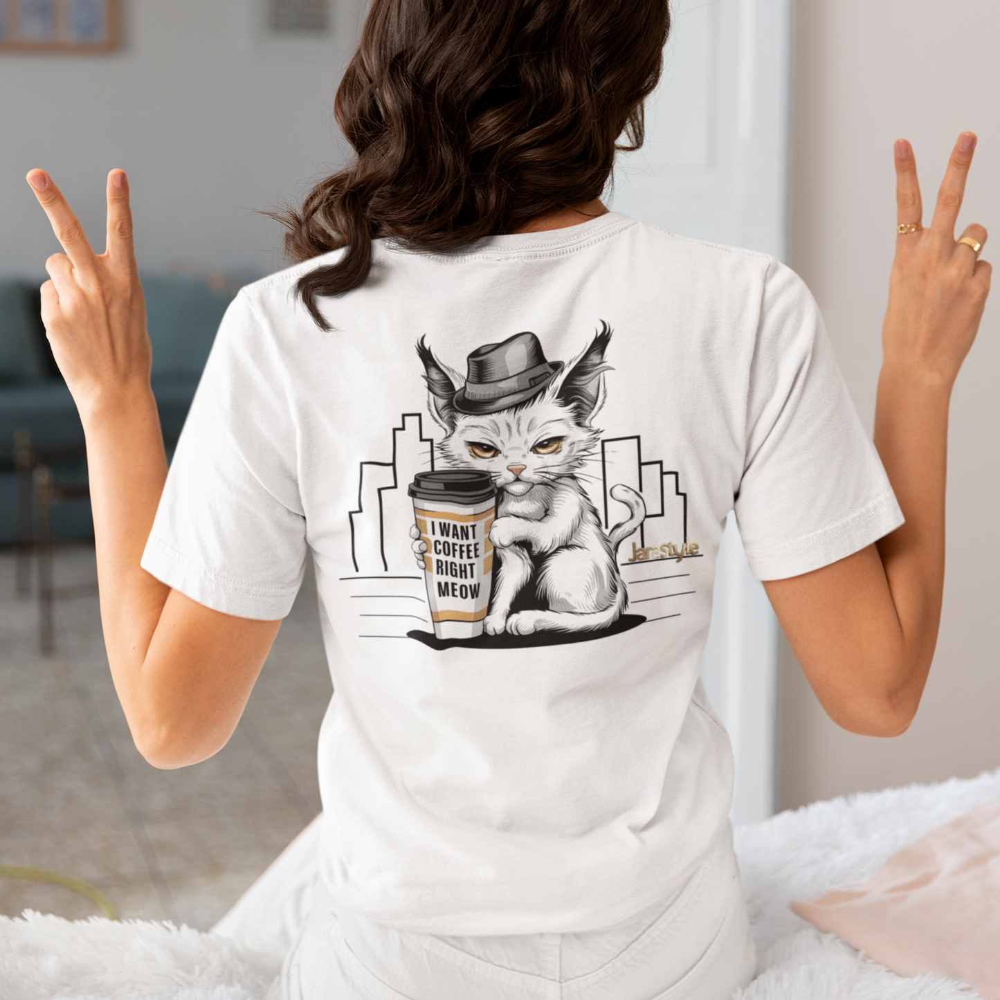 Cat & Coffee Lover Tee: 'I Want My Coffee Right Meaw' | Jarastyle Fun Collection