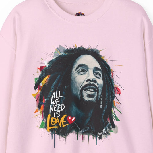 Bob Marley Tribute Sweatshirt: 'All We Need Is Love' | Jarastyle Reggae Collection