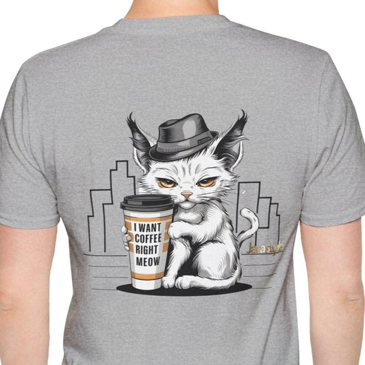 Cat & Coffee Lover Tee: 'I Want My Coffee Right Meaw' | Jarastyle Fun Collection